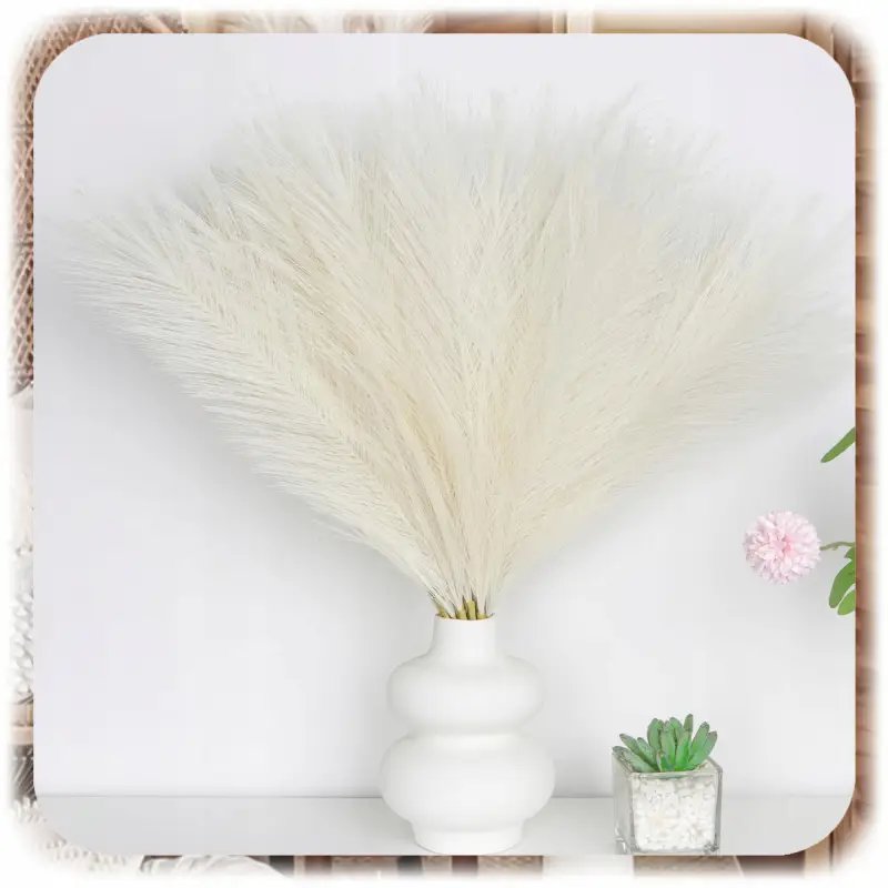 SZTUCZNA TRAWA PAMPASOWA DEKORACYJNA GAŁĄZKI TRZCINA BEŻOWA 55CM ZESTAW 10x