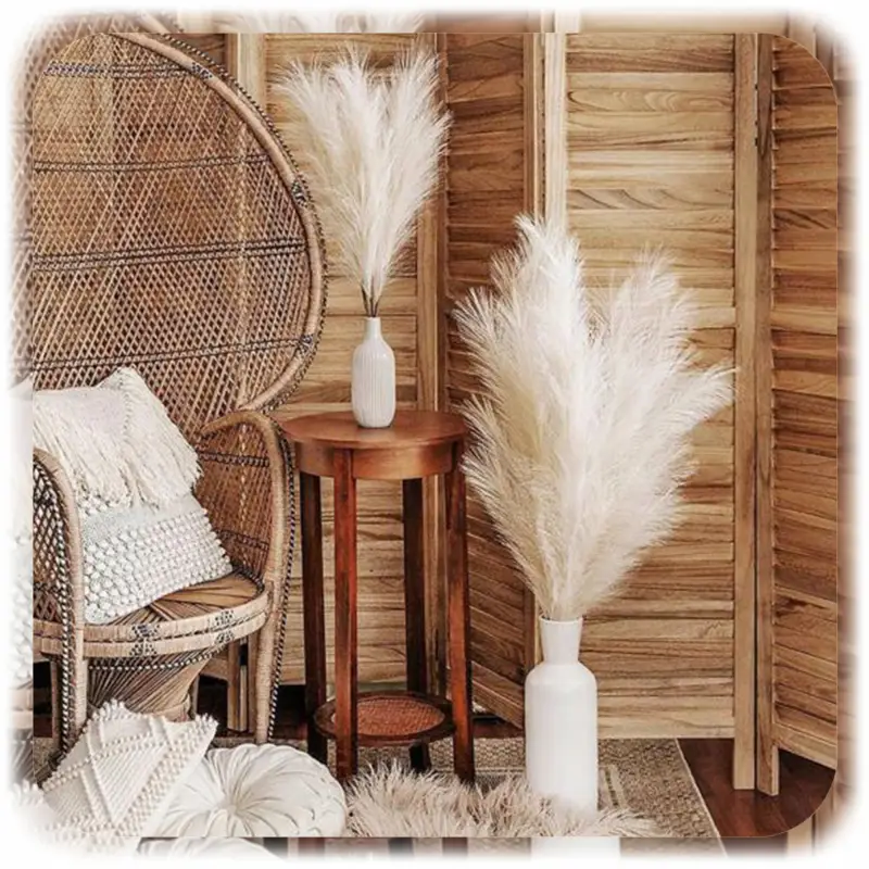 SZTUCZNA TRAWA PAMPASOWA DEKORACYJNA GAŁĄZKI TRZCINA BEŻOWA 55CM ZESTAW 10x