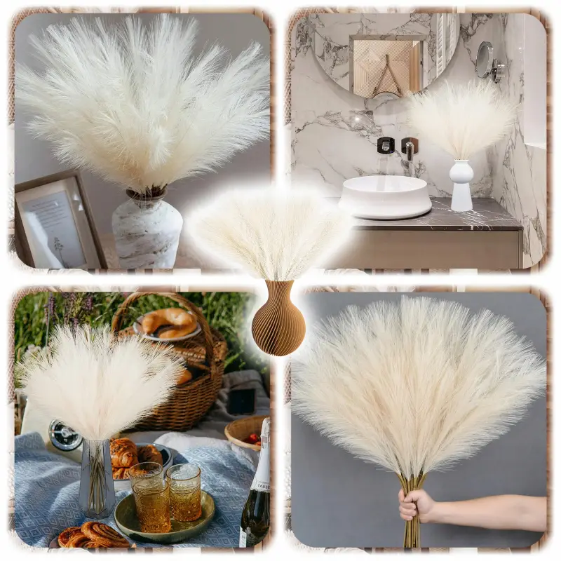 SZTUCZNA TRAWA PAMPASOWA DEKORACYJNA GAŁĄZKI TRZCINA BEŻOWA 55CM ZESTAW 10x