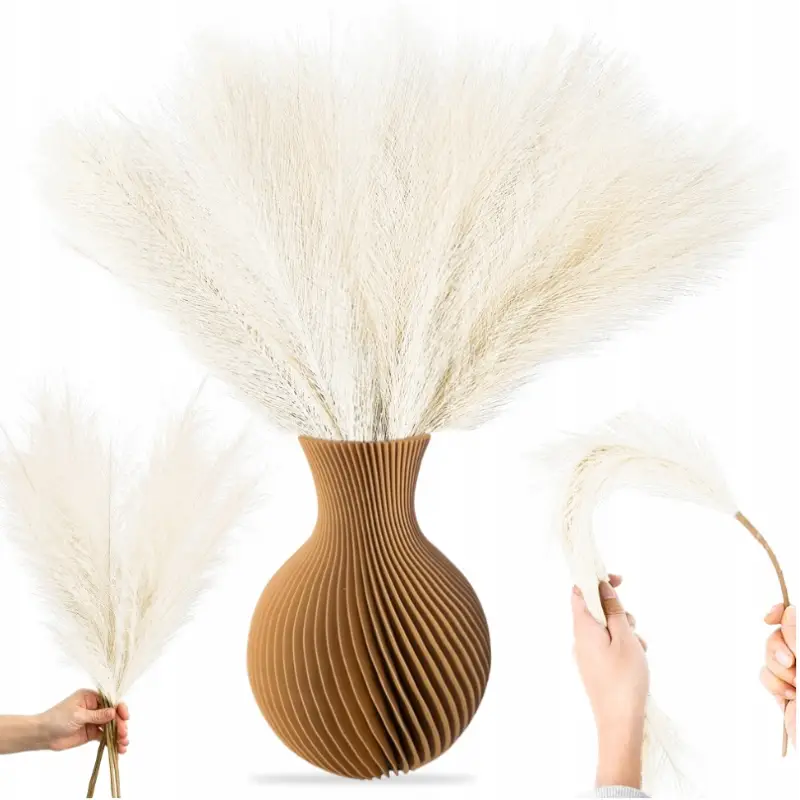 SZTUCZNA TRAWA PAMPASOWA DEKORACYJNA GAŁĄZKI TRZCINA BEŻOWA 55CM ZESTAW 20x