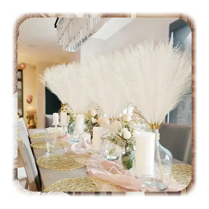 SZTUCZNA TRAWA PAMPASOWA DEKORACYJNA GAŁĄZKI TRZCINA BEŻOWA 55CM ZESTAW 20x