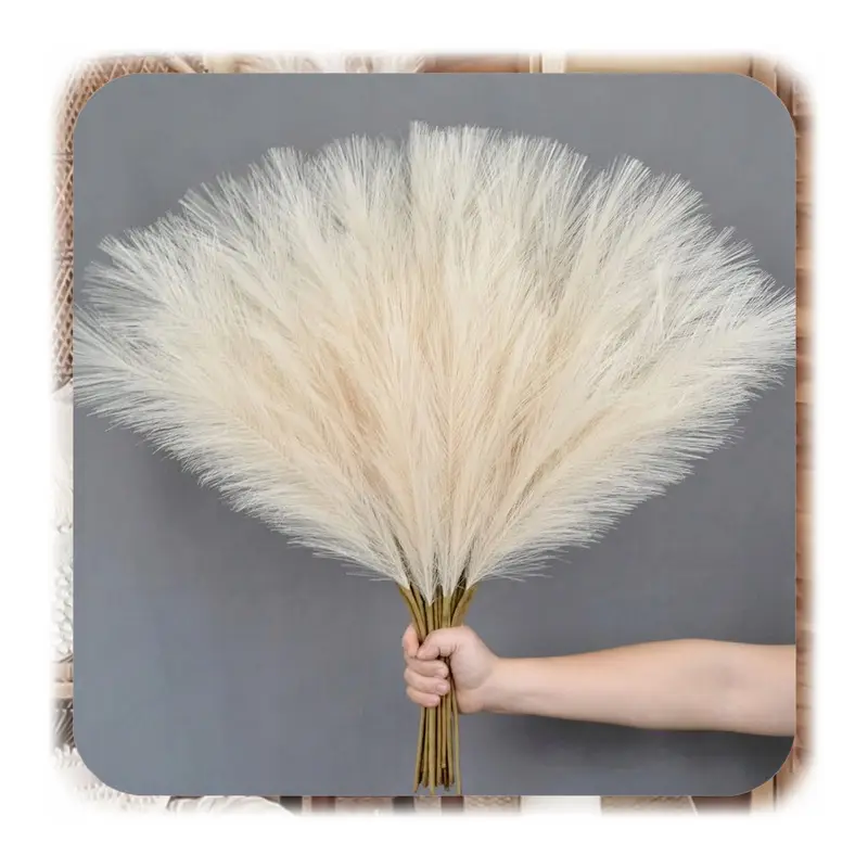 SZTUCZNA TRAWA PAMPASOWA DEKORACYJNA GAŁĄZKI TRZCINA BEŻOWA 55CM ZESTAW 20x