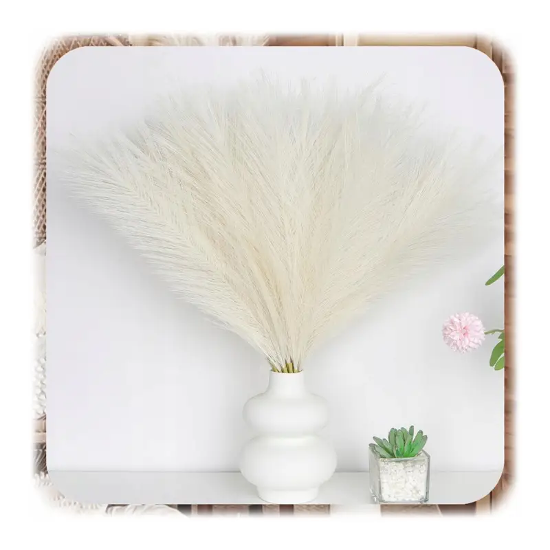 SZTUCZNA TRAWA PAMPASOWA DEKORACYJNA GAŁĄZKI TRZCINA BEŻOWA 55CM ZESTAW 20x