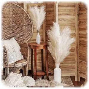 SZTUCZNA TRAWA PAMPASOWA DEKORACYJNA GAŁĄZKI TRZCINA BEŻOWA 55CM ZESTAW 20x