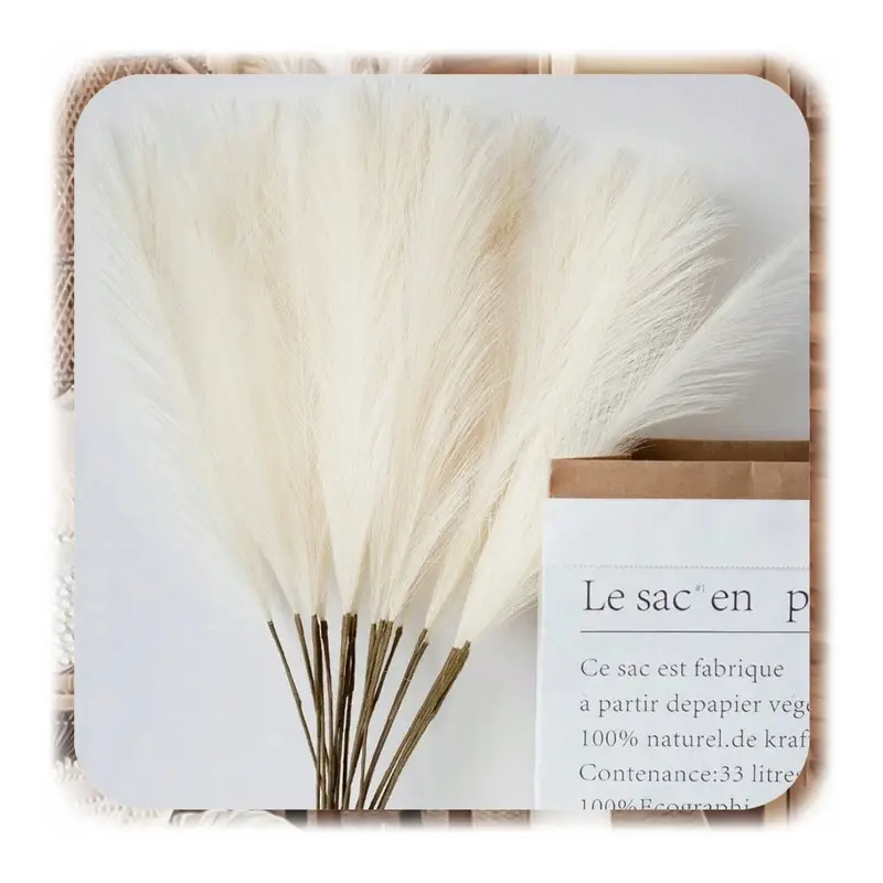 SZTUCZNA TRAWA PAMPASOWA DEKORACYJNA GAŁĄZKI TRZCINA BEŻOWA 55CM ZESTAW 20x