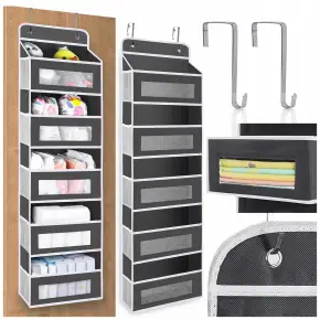 ORGANIZER WISZĄCY NA DRZWI REGAŁ NA UBRANIA ZABAWKI AKCESORIA 5PÓŁEK SZARY