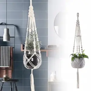 KWIETNIK WISZĄCY NA ŚCIANĘ UCHWYT NA KWIATY MAKRAMA Z BIAŁEGO SZNURKA 3SZT