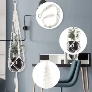 KWIETNIK WISZĄCY NA ŚCIANĘ UCHWYT NA KWIATY MAKRAMA Z BIAŁEGO SZNURKA 3SZT
