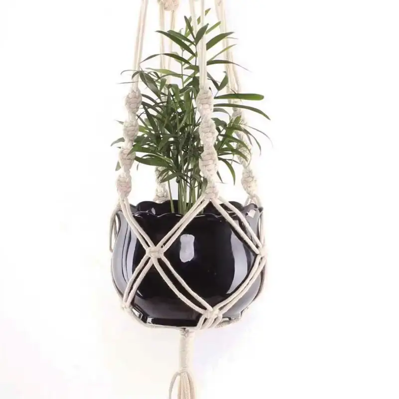 KWIETNIK WISZĄCY NA ŚCIANĘ UCHWYT NA KWIATY MAKRAMA Z BIAŁEGO SZNURKA 3SZT