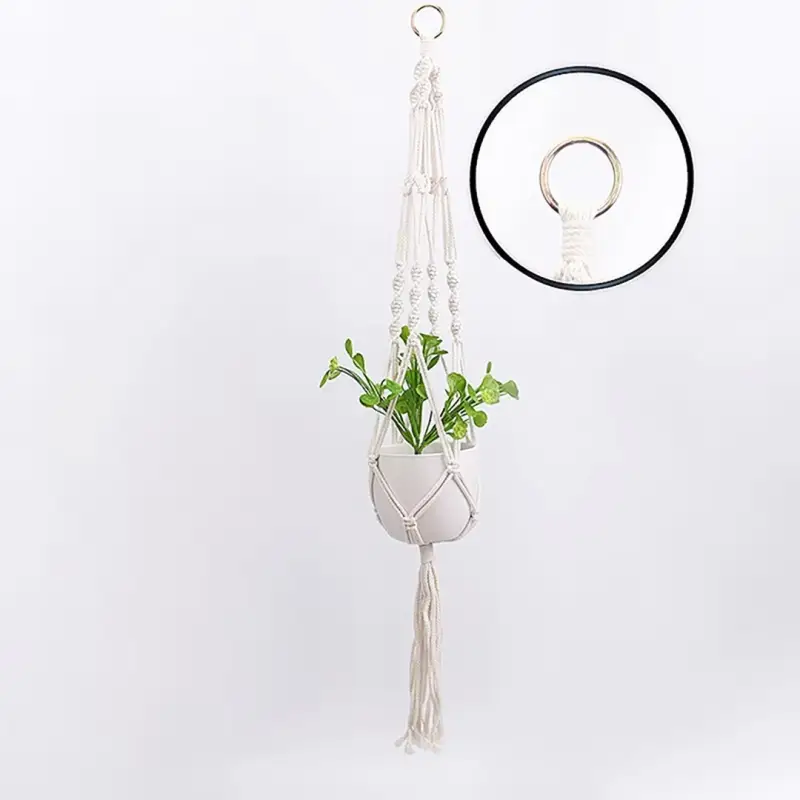 KWIETNIK WISZĄCY NA ŚCIANĘ UCHWYT NA KWIATY MAKRAMA Z BIAŁEGO SZNURKA 3SZT