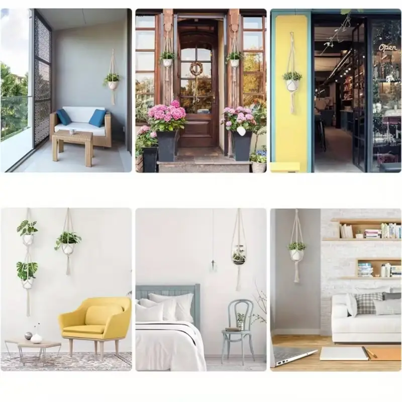 KWIETNIK WISZĄCY NA ŚCIANĘ UCHWYT NA KWIATY MAKRAMA Z BIAŁEGO SZNURKA 3SZT