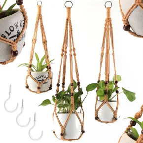KWIETNIK WISZĄCY NA ŚCIANĘ UCHWYT NA KWIATY DONICZKĘ MAKRAMA Z SZNURKA 3SZT