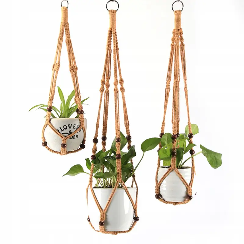KWIETNIK WISZĄCY NA ŚCIANĘ UCHWYT NA KWIATY DONICZKĘ MAKRAMA Z SZNURKA 3SZT