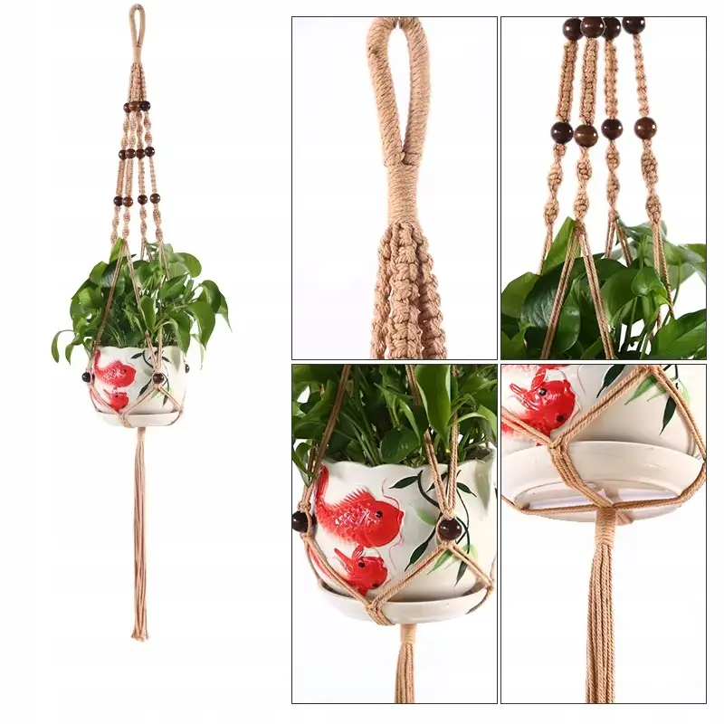 KWIETNIK WISZĄCY NA ŚCIANĘ UCHWYT NA KWIATY DONICZKĘ MAKRAMA Z SZNURKA 3SZT