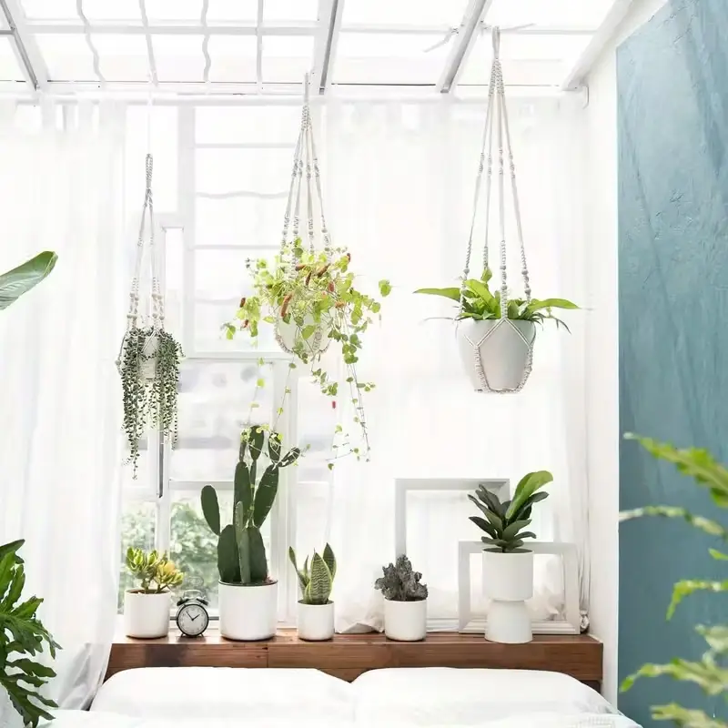 KWIETNIK WISZĄCY NA ŚCIANĘ UCHWYT NA KWIATY DONICZKĘ MAKRAMA Z SZNURKA 3SZT