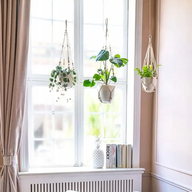 KWIETNIK WISZĄCY NA ŚCIANĘ UCHWYT NA KWIATY DONICZKĘ MAKRAMA Z SZNURKA 3SZT