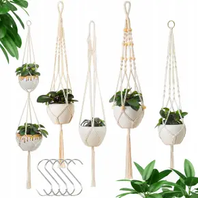 KWIETNIK WISZĄCY NA ŚCIANĘ UCHWYT NA KWIATY DONICZKĘ MAKRAMA Z SZNURKA 5SZT