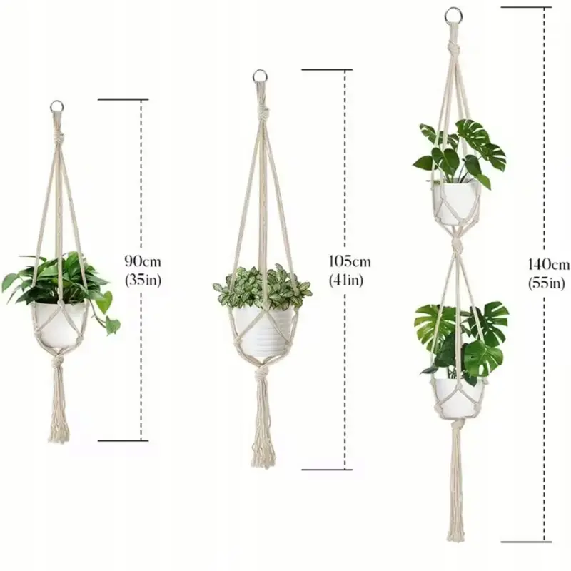 KWIETNIK WISZĄCY NA ŚCIANĘ UCHWYT NA KWIATY DONICZKĘ MAKRAMA Z SZNURKA 5SZT
