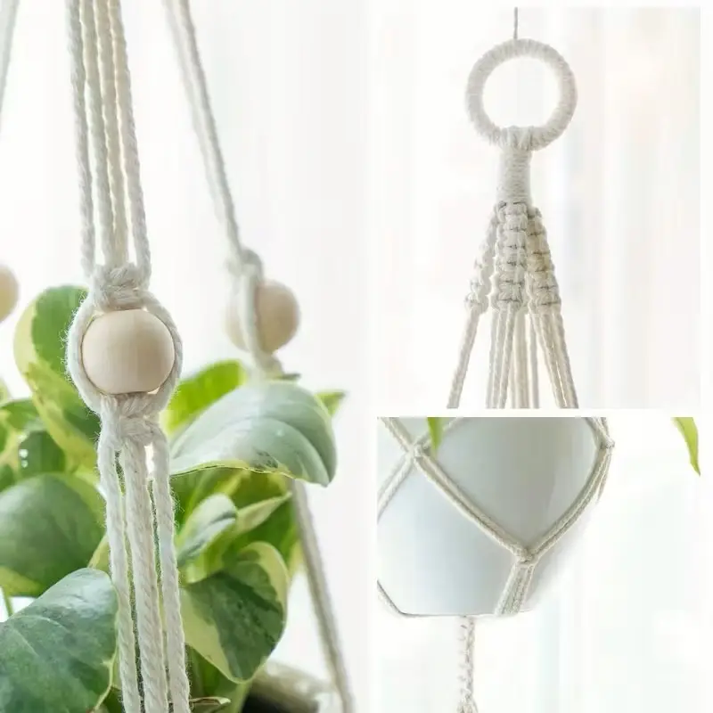 KWIETNIK WISZĄCY NA ŚCIANĘ UCHWYT NA KWIATY DONICZKĘ MAKRAMA Z SZNURKA 5SZT