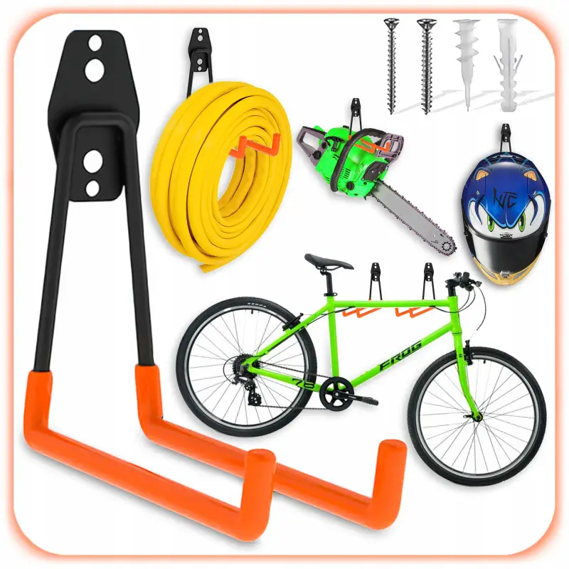 PODWÓJNY WIESZAK HAK ŚCIENNY DO GARAŻU NA NARZĘDZIA ŁOPATY ROWER DRABINĘ