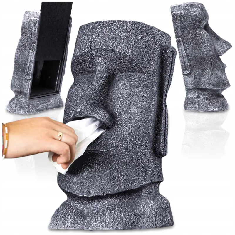 POJEMNIK NA CHUSTECZKI FIGURKA MOAI ŻYWICA 32 CM DEKORACJA DYSPENSER LOFT