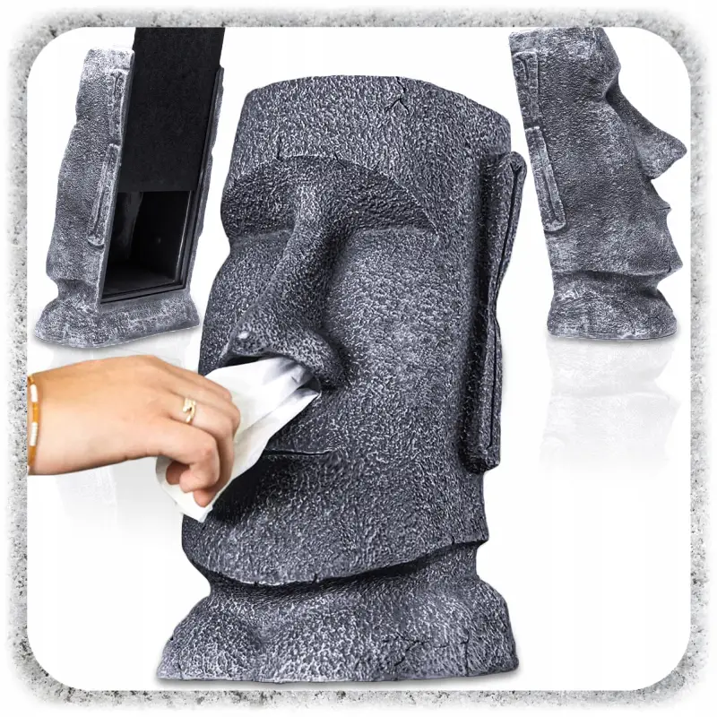 POJEMNIK NA CHUSTECZKI FIGURKA MOAI ŻYWICA 32 CM DEKORACJA DYSPENSER LOFT
