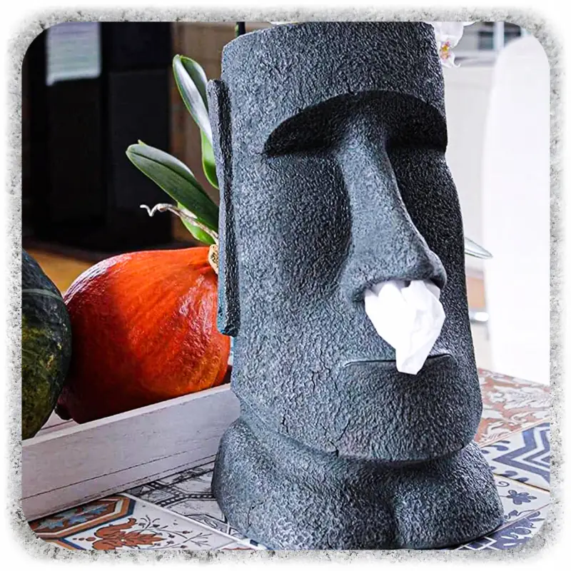 POJEMNIK NA CHUSTECZKI FIGURKA MOAI ŻYWICA 32 CM DEKORACJA DYSPENSER LOFT