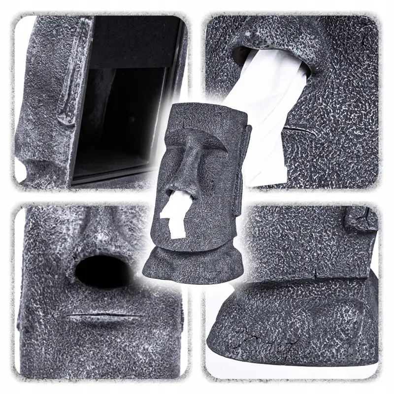 POJEMNIK NA CHUSTECZKI FIGURKA MOAI ŻYWICA 32 CM DEKORACJA DYSPENSER LOFT