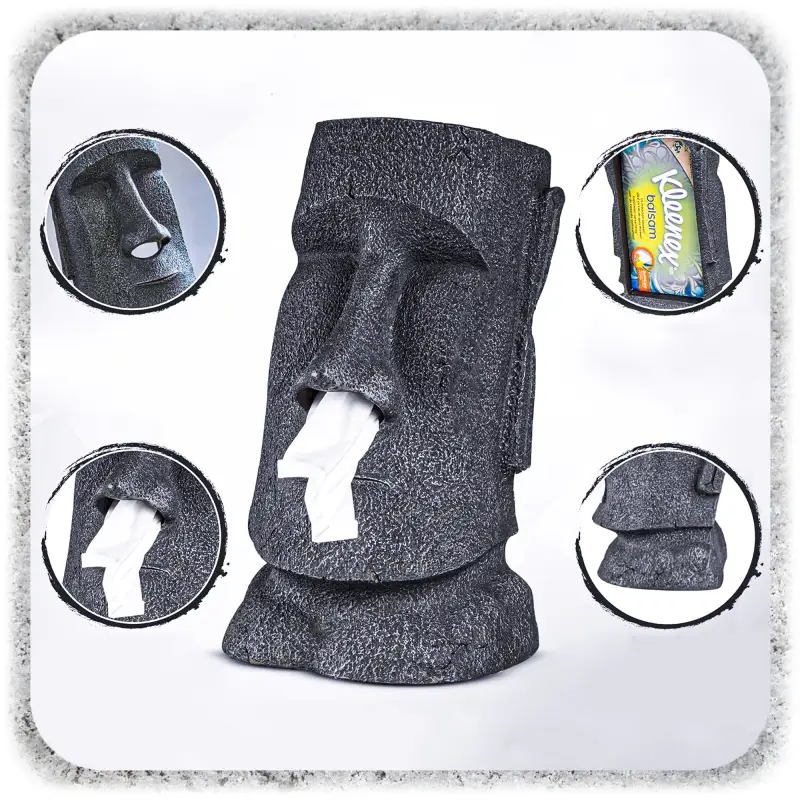POJEMNIK NA CHUSTECZKI FIGURKA MOAI ŻYWICA 32 CM DEKORACJA DYSPENSER LOFT