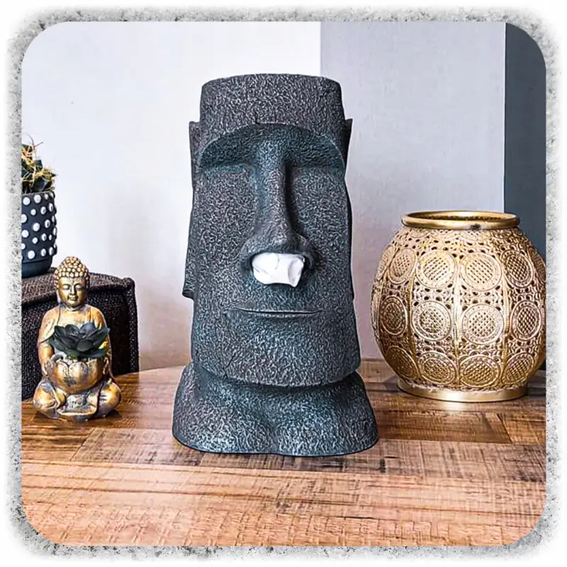 POJEMNIK NA CHUSTECZKI FIGURKA MOAI ŻYWICA 32 CM DEKORACJA DYSPENSER LOFT