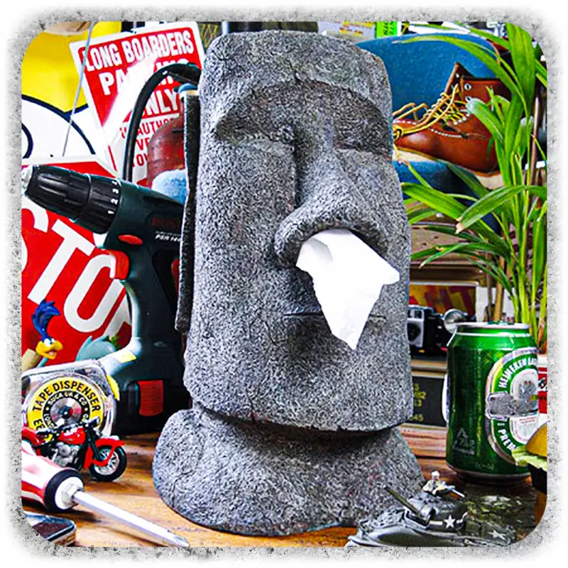POJEMNIK NA CHUSTECZKI FIGURKA MOAI ŻYWICA 32 CM DEKORACJA DYSPENSER LOFT