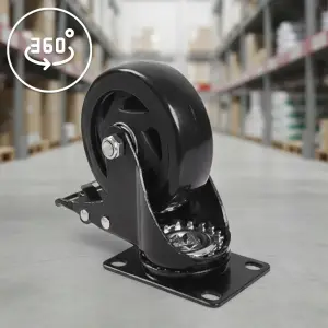 4x KÓŁKO 2 Z HAMULCEM GUMOWE KÓŁKA KOŁO JEZDNE SKRĘTNE OBROTOWE 100MM 500KG