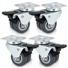 4x PODWÓJNE KÓŁKO Z HAMULCEM GUMOWE KOŁO JEZDNE SKRĘTNE OBROTOWE 50MM 320KG