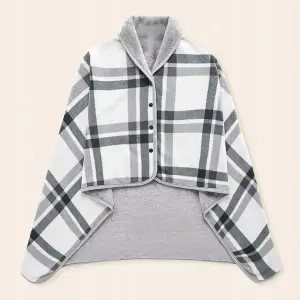 BLUZA KOCOBLUZA PONCZO KOC CIEPŁY MIĘKKI ZAPINANY CIEPŁA BIAŁO-SZARY