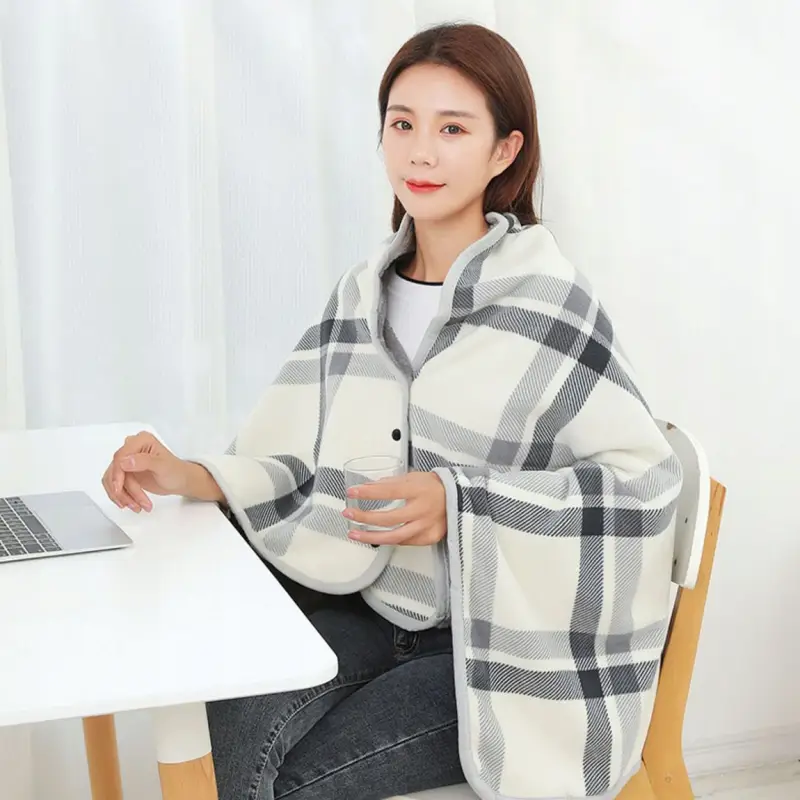 BLUZA KOCOBLUZA PONCZO KOC CIEPŁY MIĘKKI ZAPINANY CIEPŁA BIAŁO-SZARY