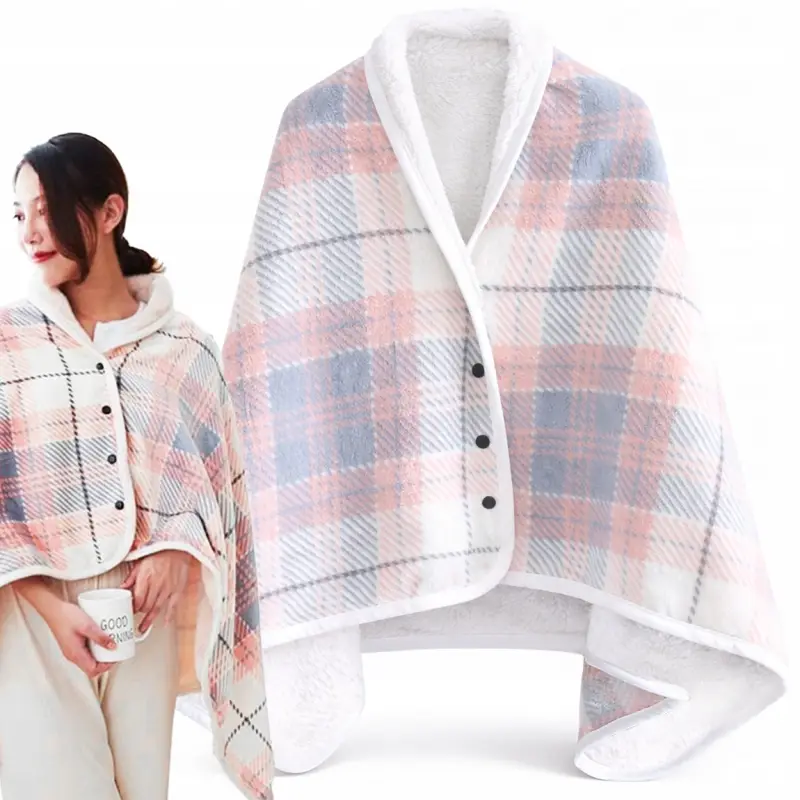 BLUZA KOCOBLUZA PONCZO KOC CIEPŁY MIĘKKI ZAPINANY CIEPŁA RÓŻOWO-SZARA KRATA