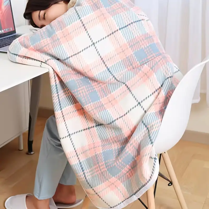BLUZA KOCOBLUZA PONCZO KOC CIEPŁY MIĘKKI ZAPINANY CIEPŁA RÓŻOWO-SZARA KRATA