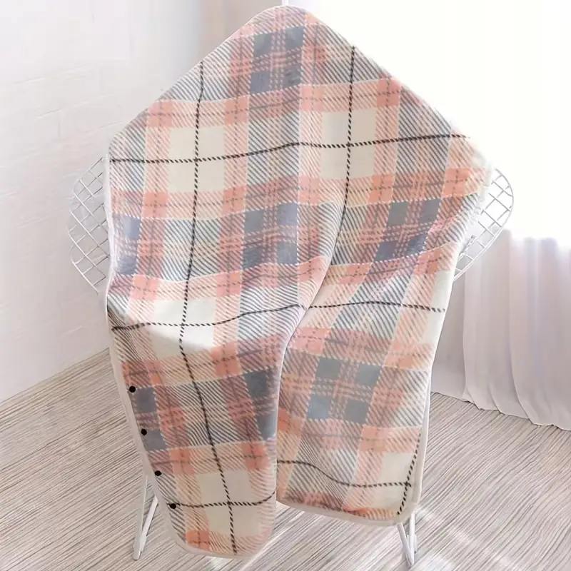 BLUZA KOCOBLUZA PONCZO KOC CIEPŁY MIĘKKI ZAPINANY CIEPŁA RÓŻOWO-SZARA KRATA