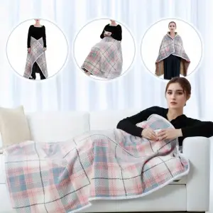 BLUZA KOCOBLUZA PONCZO KOC CIEPŁY MIĘKKI ZAPINANY CIEPŁA RÓŻOWO-SZARA KRATA