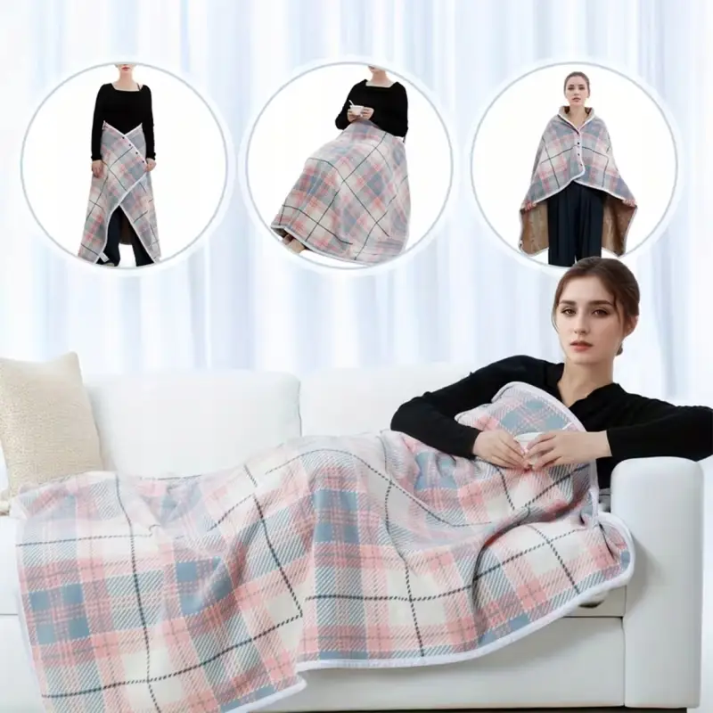 BLUZA KOCOBLUZA PONCZO KOC CIEPŁY MIĘKKI ZAPINANY CIEPŁA RÓŻOWO-SZARA KRATA