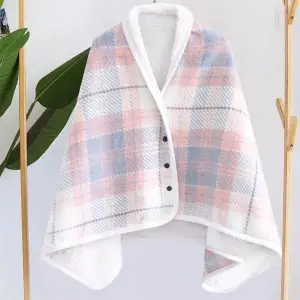 BLUZA KOCOBLUZA PONCZO KOC CIEPŁY MIĘKKI ZAPINANY CIEPŁA RÓŻOWO-SZARA KRATA