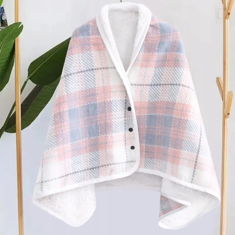 BLUZA KOCOBLUZA PONCZO KOC CIEPŁY MIĘKKI ZAPINANY CIEPŁA RÓŻOWO-SZARA KRATA