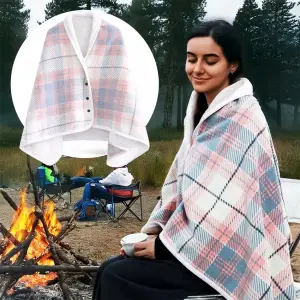 BLUZA KOCOBLUZA PONCZO KOC CIEPŁY MIĘKKI ZAPINANY CIEPŁA RÓŻOWO-SZARA KRATA