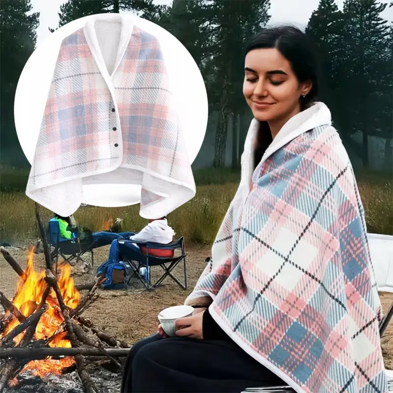 BLUZA KOCOBLUZA PONCZO KOC CIEPŁY MIĘKKI ZAPINANY CIEPŁA RÓŻOWO-SZARA KRATA