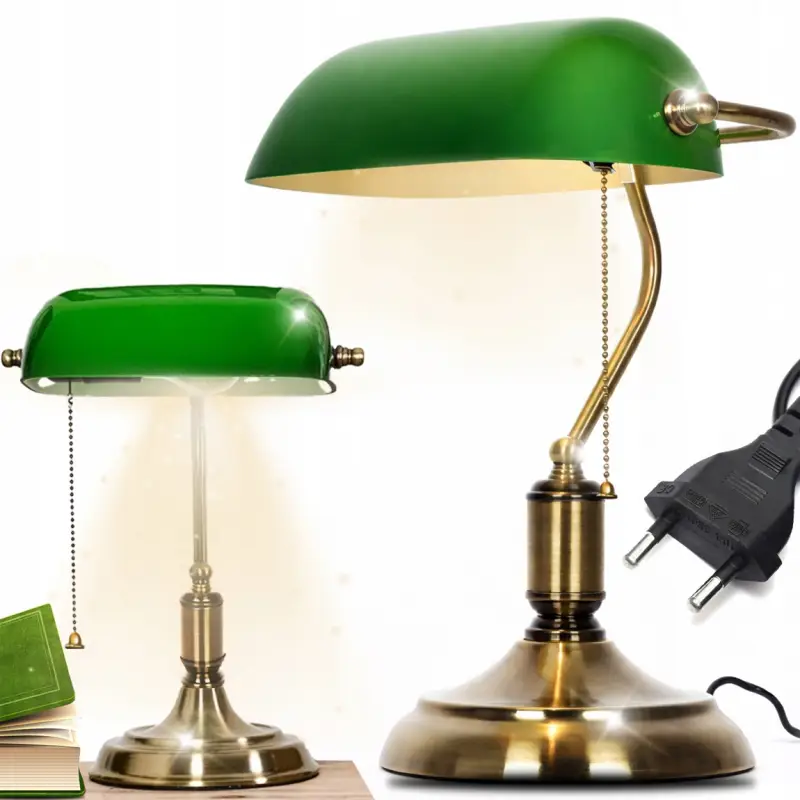 LAMPKA BIURKOWA VINTAGE BANKIERSKA NOCNA ZIELONY SZKLANY ABAŻUR RETRO E27