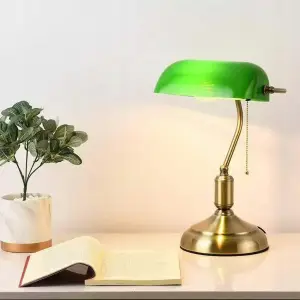 LAMPKA BIURKOWA VINTAGE BANKIERSKA NOCNA ZIELONY SZKLANY ABAŻUR RETRO E27