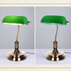 LAMPKA BIURKOWA VINTAGE BANKIERSKA NOCNA ZIELONY SZKLANY ABAŻUR RETRO E27