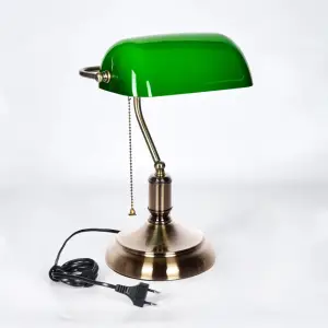 LAMPKA BIURKOWA VINTAGE BANKIERSKA NOCNA ZIELONY SZKLANY ABAŻUR RETRO E27