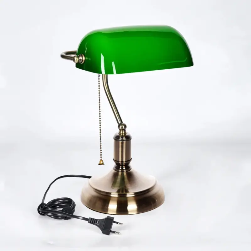 LAMPKA BIURKOWA VINTAGE BANKIERSKA NOCNA ZIELONY SZKLANY ABAŻUR RETRO E27