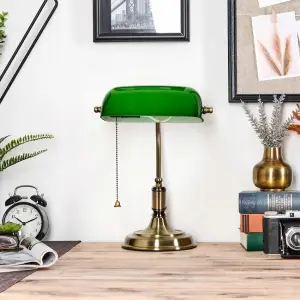 LAMPKA BIURKOWA VINTAGE BANKIERSKA NOCNA ZIELONY SZKLANY ABAŻUR RETRO E27